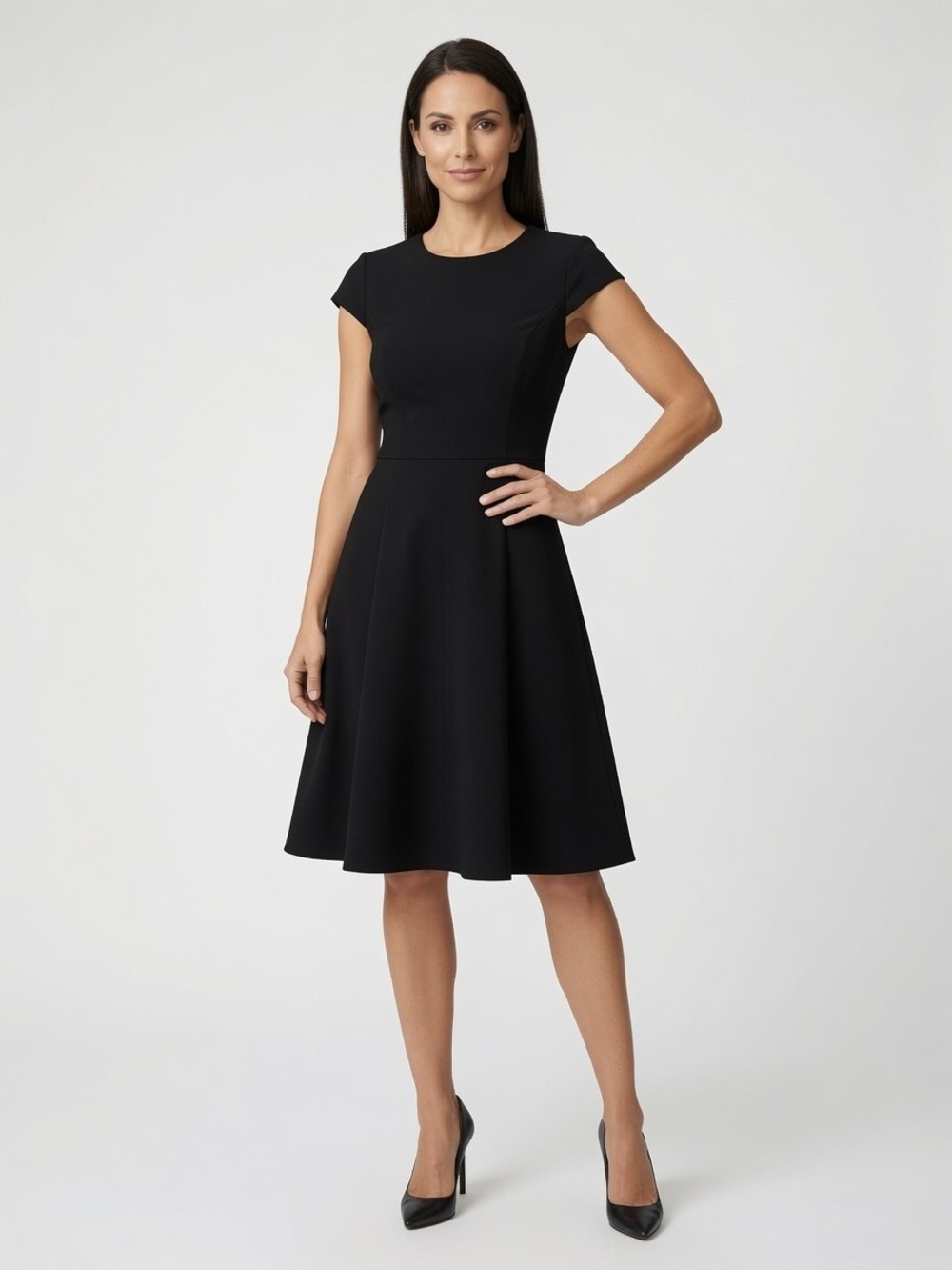 Classic Little Black Dress - Fit-and-Flare Midi Dress